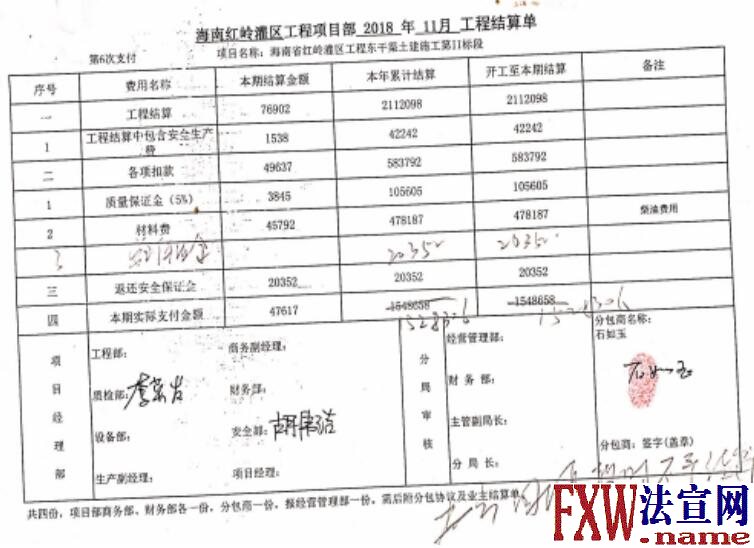 法学专家：石如玉、海南水安公司索要中水六局的施工款项没有合法