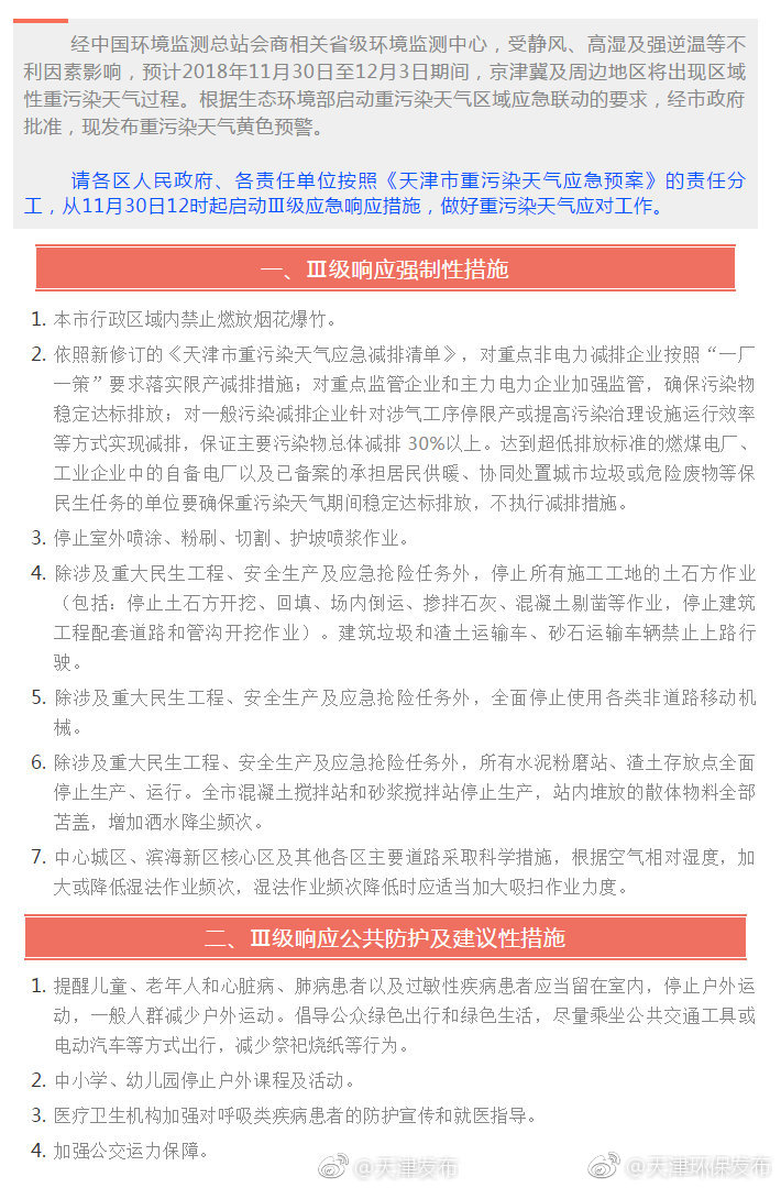 11月30日12时起 天津启动重污染天气黄色预警